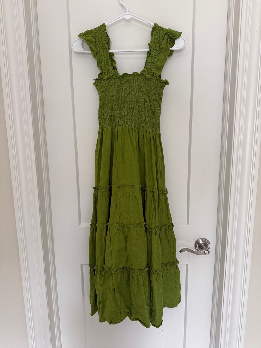 O.P.T. Calypso green tiered ruffle smocked linen blend dress women’s XS - Picture 5 of 10